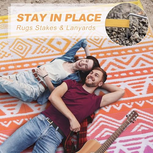 Lahome Outdoor Rug Waterproof, 5x8ft Outdoor Plastic Straw Rug for Camping