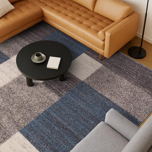 Rugshop Geometric Boxes Non-Slip Contemporary Area Rug Blue 6'6" x 9...
