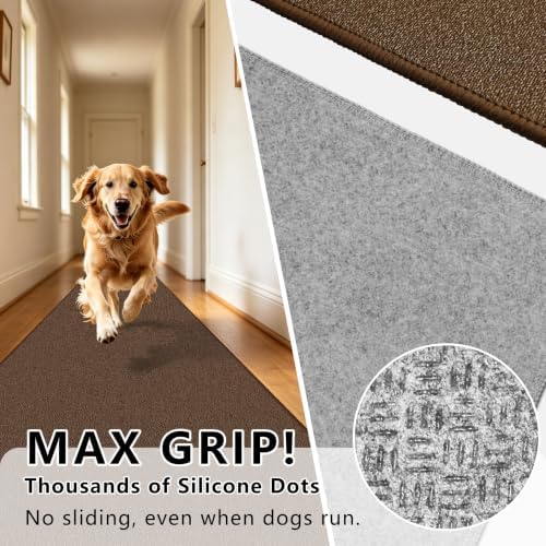 Waterproof 2x8 Runner Rug Non Slip Floor Runners for Dogs, Textured Brown