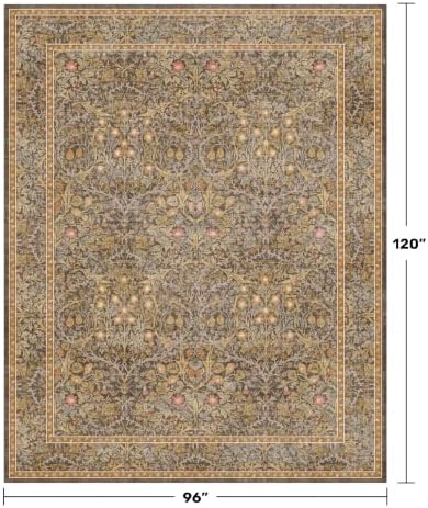 Vintage Floral Living Room Rug 8x10, Gold Brown Washable Area Rugs for Bedroo...