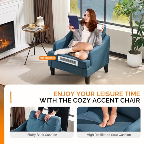 VINGLI Linen Fabric Accent Chairs Set of 2, Navy Blue Modern Upholstered Armc...