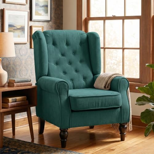 HOMCOM Comfy Accent Chair for Living Room, Wingback Armchair, Dark Green