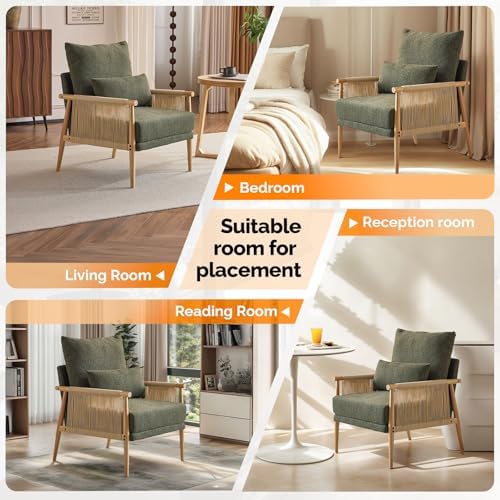 VINGLI Boho Braid Accent Armchair,Mid-Century Modern Chiar with Solid Wooden ...