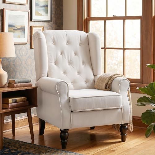 HOMCOM Comfy Accent Chair for Living Room, Wingback Armchair, Cream White