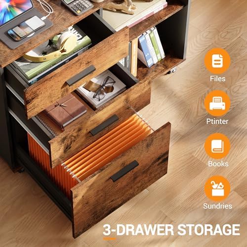 DEVAISE 3 Drawer Wood File Cabinet, Rolling Filing Cabinet with Open Storage ...