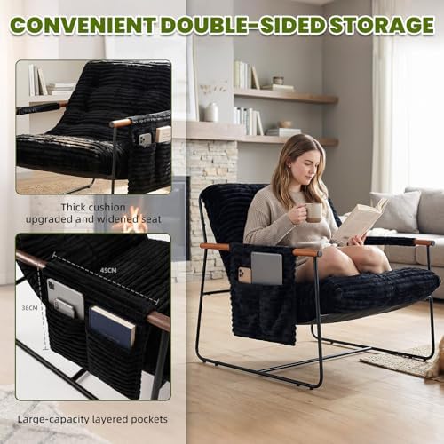 Modern Comfy Accent Chair, Cozy Corduroy Living Room Chair with Armrests Stor...
