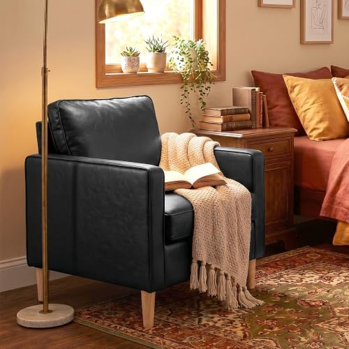 TYBOATLE Black Faux Leather Accent Chairs, Tufted Comfy Armchair (Black, 1)