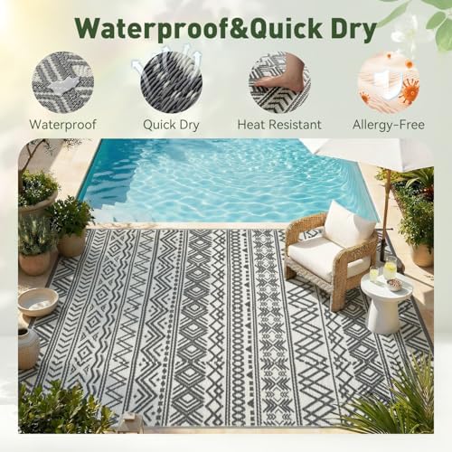 MontVoo Outdoor Rug Carpet Waterproof 9x18 Outdoor Patio Rug Mat Reverisble P...