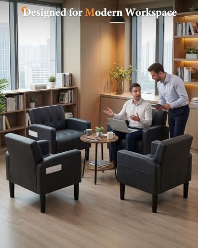 Black Accent Chair, Tufted Reading Armchair with Arms for Living Room