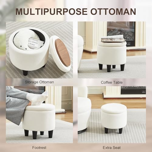 LOULENS 360° Swivel Accent Chair with Storage Ottoman, Reading Chair, Beige
