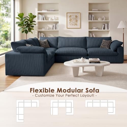 118" Cloud Couch Oversized Modular Sectional Sofa, Boneless L-Shaped 5 S...