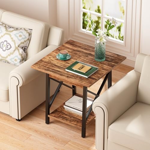 GreenForest 24 Inch Square End Table, X-Frame with Large 2-Tier Storage