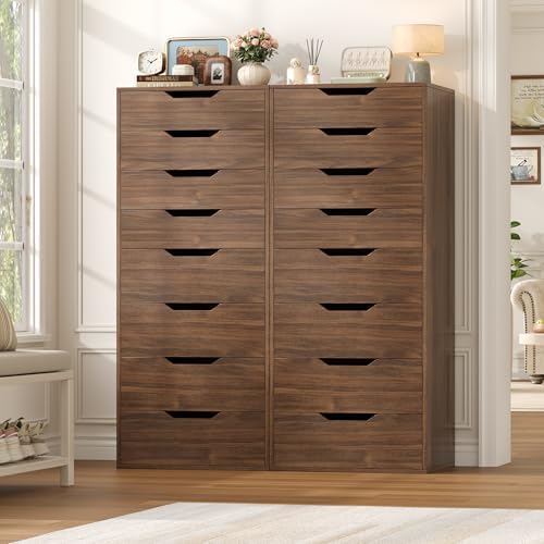 FACBOTALL 44.5" Tall Walnut Dresser, 8 Drawer Dresser with Groove Handles