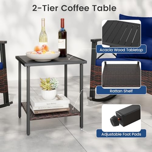 Tangkula 3 Pieces Wicker Outdoor Rocking Chairs Set