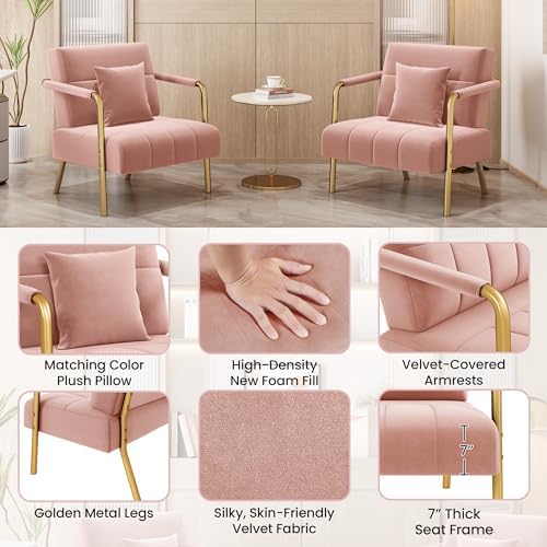 Yaheetech 30" Velvet Sofa Chair Accent Sofa with Gold Metal Leg, Pink