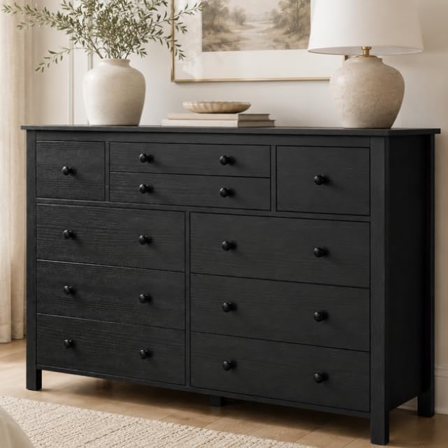Loomie Upgraded 47.28" Long Black 10-Drawer Dresser for Bedroom