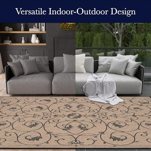 Couristan Recife Veranda Outdoor Square Area Rug for Patio, Brown, 8x8 Ft