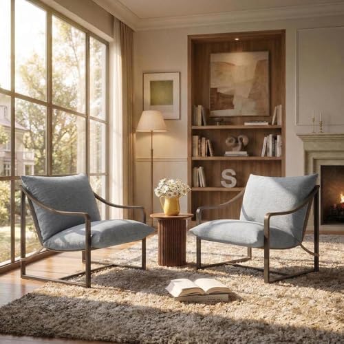 Accent Chairs Set of 2, Metal Frame Sling Outdoor Chairs with Metal Frame and...