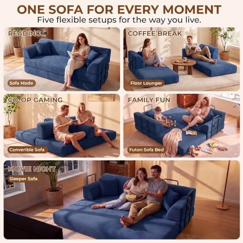 79" High‑Back Convertible Futon Sofa Bed, Boneless Couch for Living Room