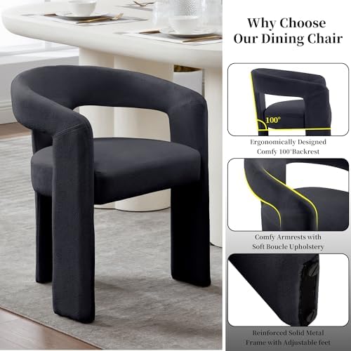 Tmsan Black Modern Boucle Barrel Dining Chairs Set of 4