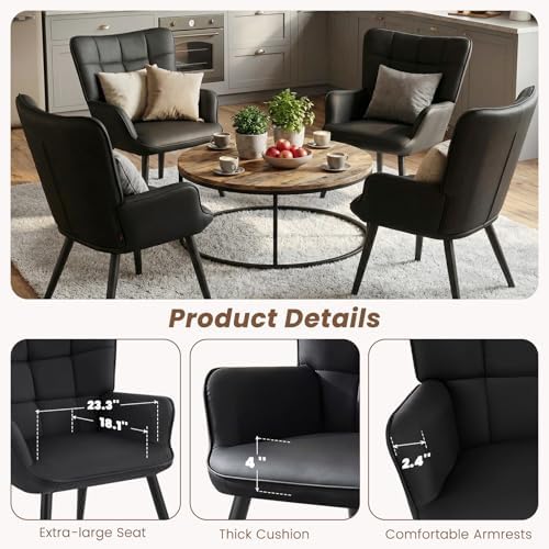 Furniliving PU Leather Armchair, Modern Mid Century Accent Chair with Backres...