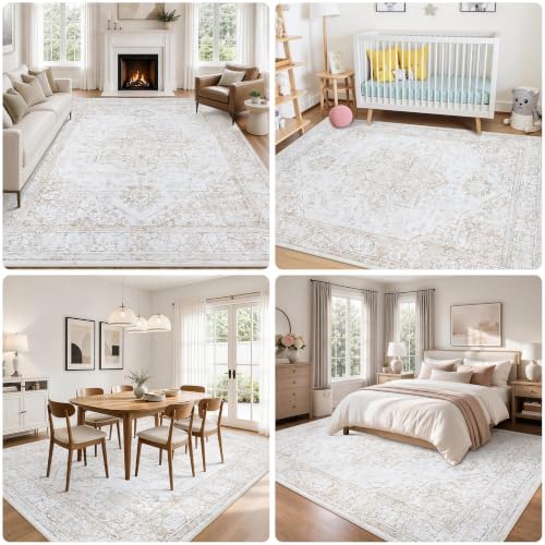 8x10 Area Rugs for Living Room Washable Non-Slip Rug Beige