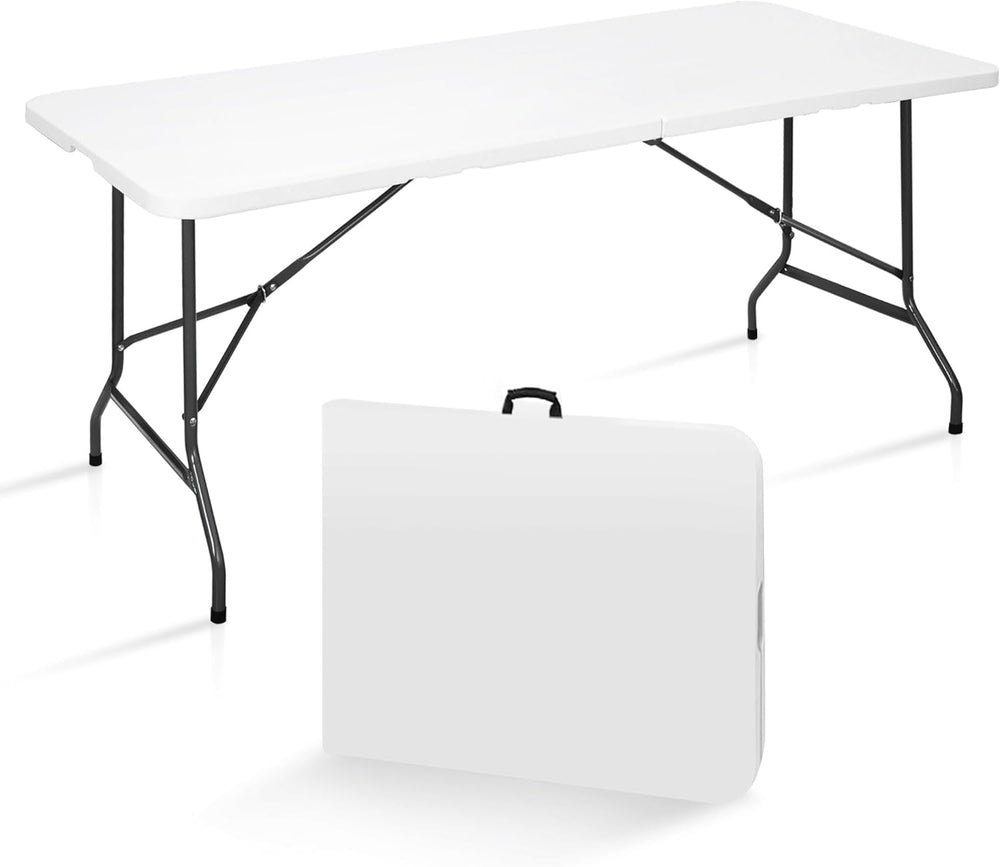 SUPER DEAL 6FT Folding Table for Indoor Outdoor, Portable Heavy Duty Fold-in-...