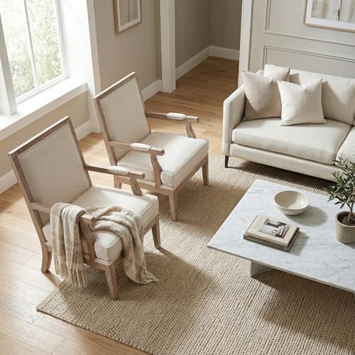Modern Farmhouse Accent Chairs Set of 2, Wide Upholstered Living Room Chairs ...