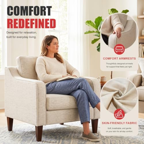 BestMassage Set of 2 Accent Chair, Beige Fabric Upholstered Armchair