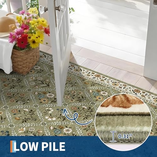 GarveeHome Grey Floral Rug 4x6 Rug Machine Washable Area Rug for Living Room ...