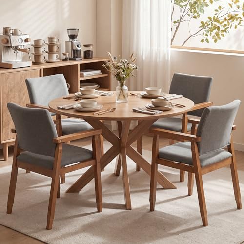 GOTMINSI Mid-Century Modern Linen Dining Chair with Arms, Solid Wood Frame, 3...
