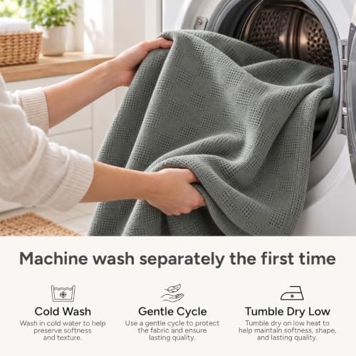 100% Cotton Blanket King Size Thermal Blanket (108"x90") - Lightwei...