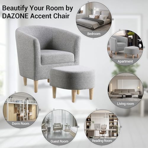 DAZONE Accent Chair with Ottoman, Mid Century Modern Barrel Comfy Fabric Armc...