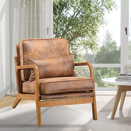 Accent Chair with Cushion, Mid-Century Modern Upholstered Single Reading Armc...
