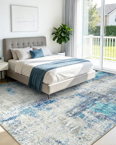 Washable Area Rug Living Room Rugs 10x14 - Neutral Modern Abstract Rugs Soft ...