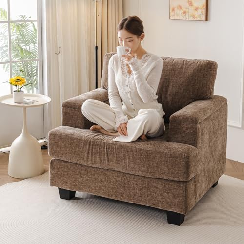Rexulqo Oversized Accent Chair with Armrest Organizer,Chenille,Brown
