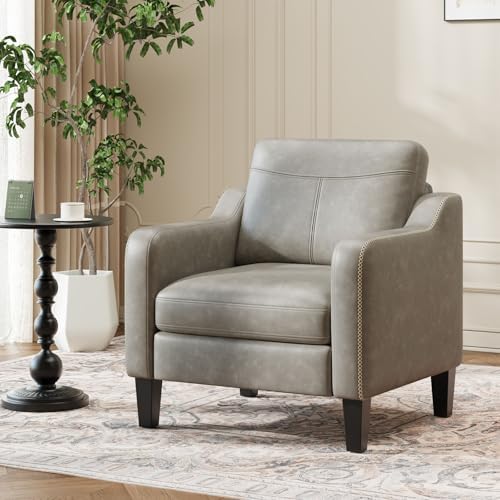 MALOL PU Leather Accent Chair Set of 2 with Solid Wood Frame, Grey