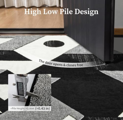 YIHOUSE 8x10 Black and White Modern Geometric Patchwork Washable Area Rug