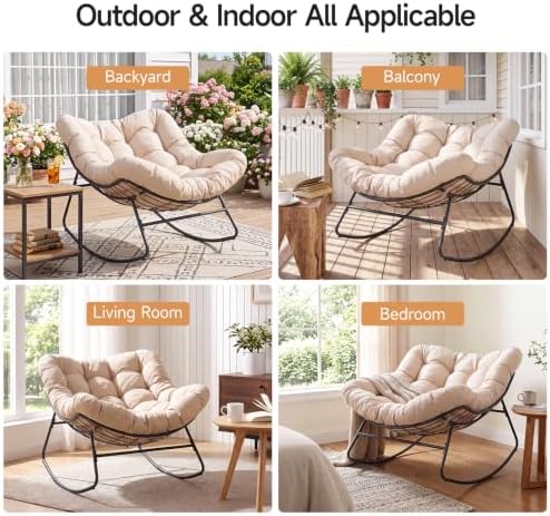 Papasan Rocking Chair, Oversized Outdoor Egg Chair with Thick Cushion