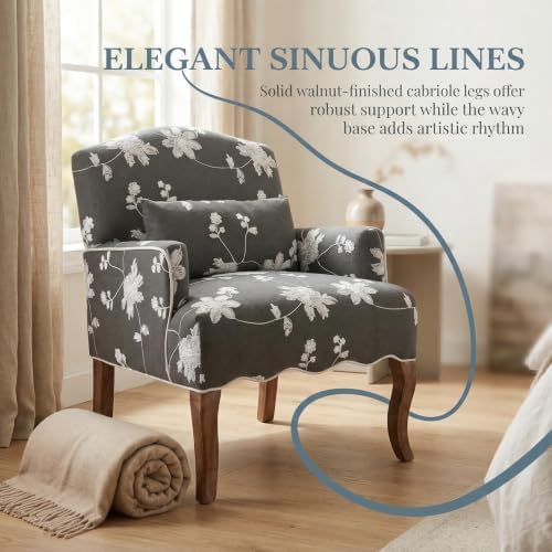 Shunzhi Floral Accent Chairs Farmhouse Upholstered Armchair Linen Reading Cha...
