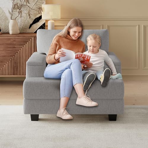 Rexulqo Oversized Accent Chair with Armrest Organizer,Chenille,Dark Gray