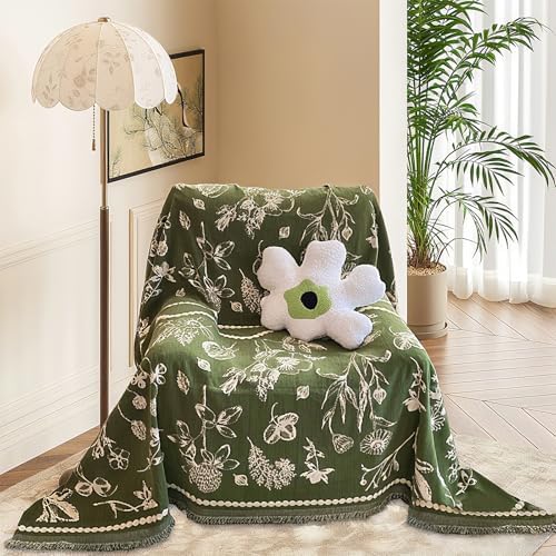 DREAMINGO Green Floral Armchair Cover Farmhouse Botanical Jacquard Recliner C...