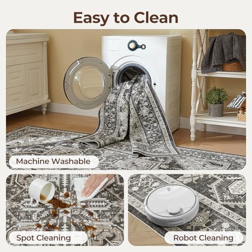 WITSHOCK 10x12 Washable Area Rug Vintage Rugs for Living Room Black