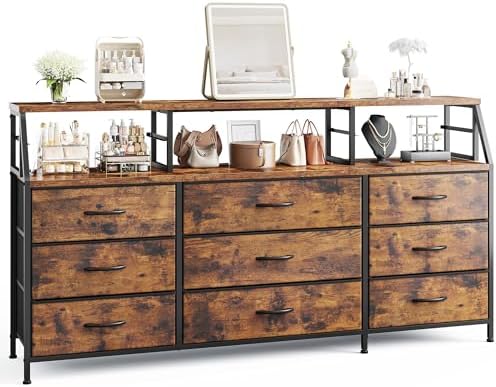 Homkdom Dresser for Bedroom with 9 Fabric Drawers & 55.12" W Display...