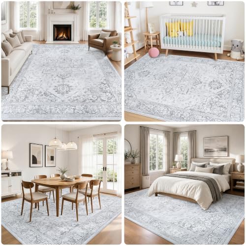 10x12 Washable Area Rugs for Living Room Grey Non-Slip Rug