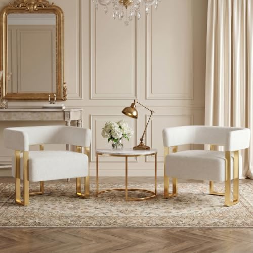 Modern Accent Chair Set of 2, Barrel Chairs, White Arm Chairs Living Room