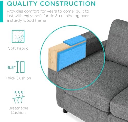 Best Choice Products Upholstered Sectional Sofa for Home, Apartment, Dorm, Bo...