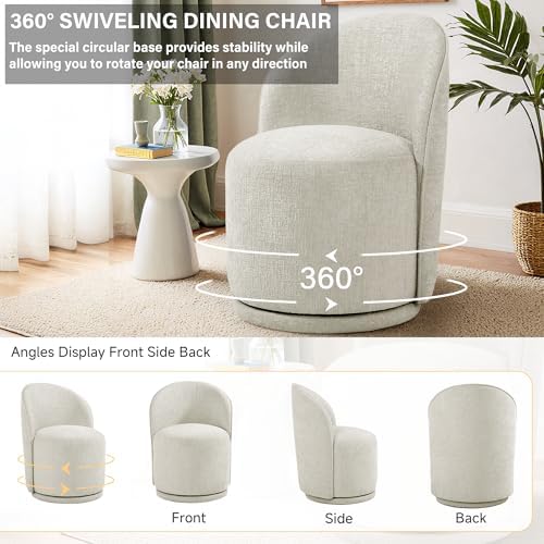 Swivel Dining Chairs Set of 6, Chenille Barrel Chair, Light Sand