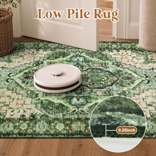 YOH 6x9 Ft Vintage Washable Area Rug for Living Dining Room (Green)