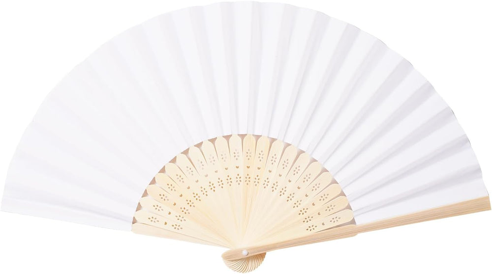 Sepwedd 50pcs White Paper Hand Fan Bamboo Folding,Handheld Paper Folded for W...